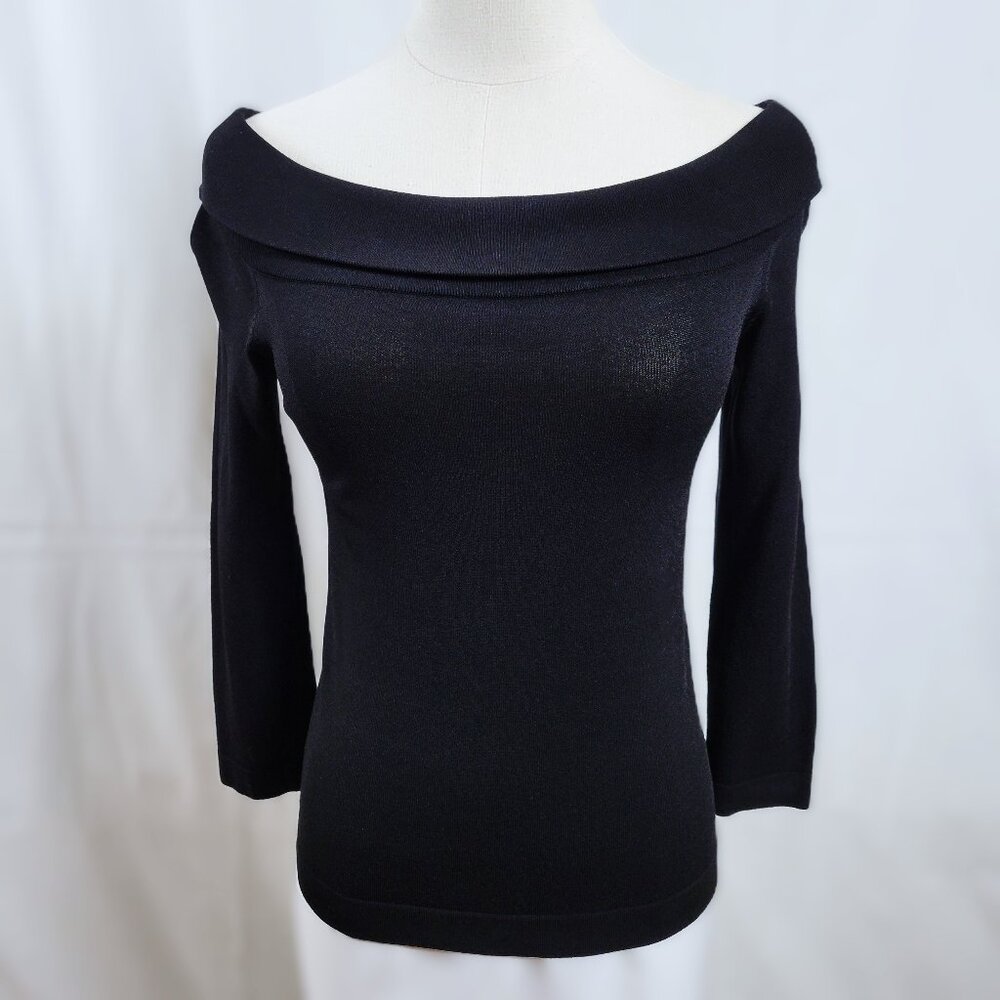 Elie Tahari Black Off the Shoulder Sweater - Size Small